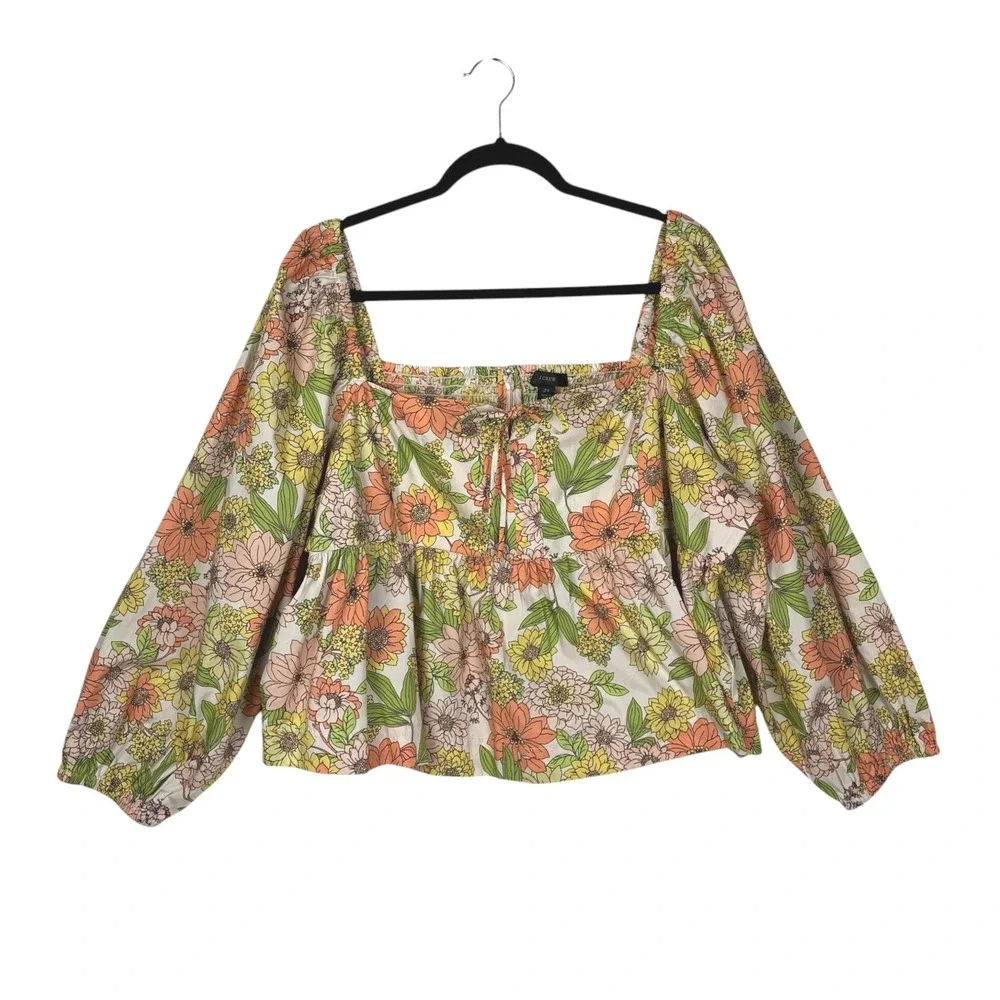 NEW J. Crew Womens Squareneck Tie Front Blouse Top in Zinnia Floral Size 24